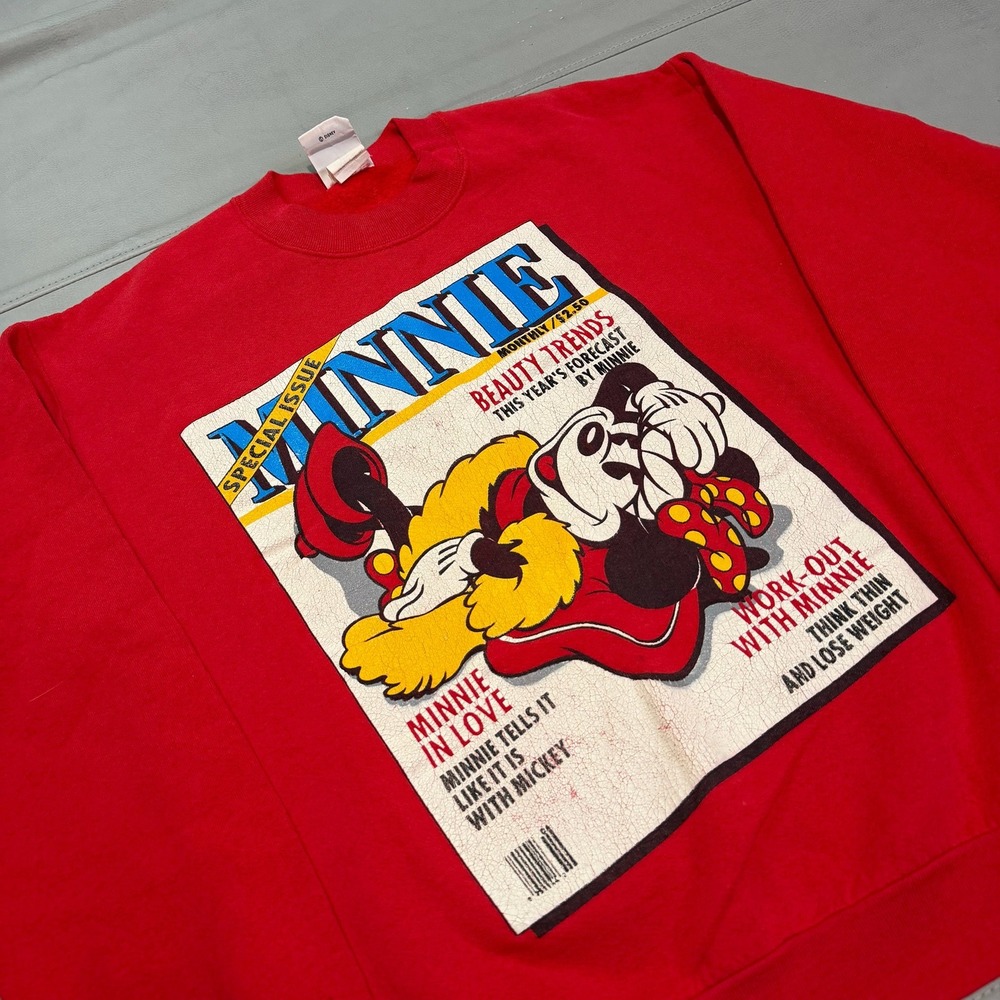 90s Mickey & Co Minnie Mouse Pin Up Red‎ Disney Sweatshirt L Skate Hook Up-4870 - Picture 2 of 8
